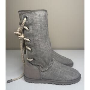 UGG Australia Harbour Boots Womens 7 Grey Tweed Mid Calf Back Tie Shearling
